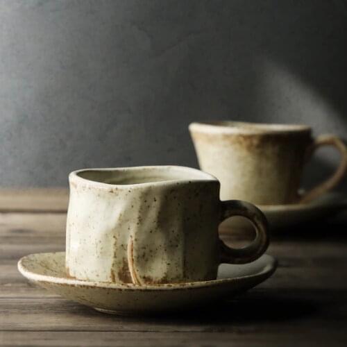 Japanese Style Handmade Pottery coffee cup saucer Vintage coffee cup set Creative Afternoon Tea Cup espresso cups gifts