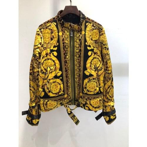 Fashion 11.18 High End Vintage Luxury Silk Print Leopard Short Zipper Parkas Women Keep Warm Cotton Jacket Coat