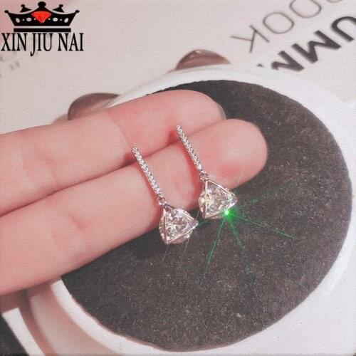 Womens Hypoallergenic Long with Shiny Diamond Simple Triangle Geometry Exquisite super premium compact jewelry earrings
