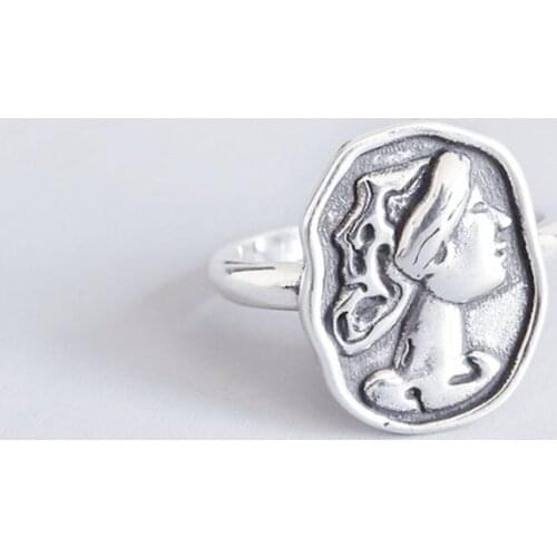 Sole Memory Creative Retro Thai Silver Embossed Queen Literary 925 Sterling Silver Female Resizable Opening Rings SRI381