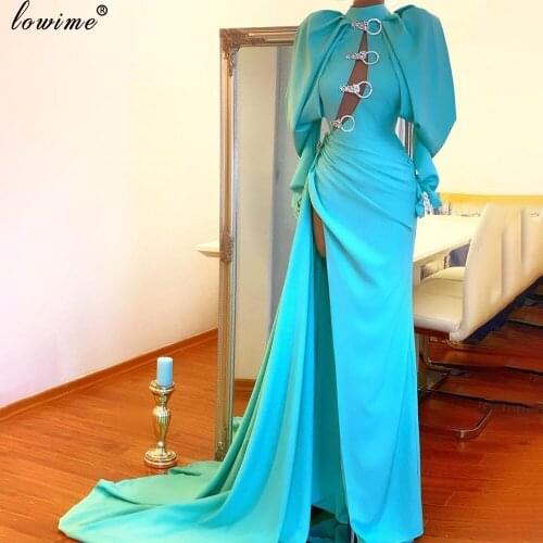 Elegant Sky Blue Evening Dresses Long Sleeves Formal Special Occasion Dresses Evening Wear Muslim Prom Party Dresses For Women
