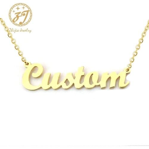 Zhijia Name Necklace Gold Color Stainless Steel Personalized Custom Necklaces For Gift Nameplate Pendant Choker Not Change Color