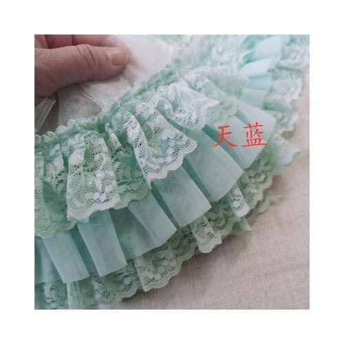 1M pink Floral Pleated Flower Embroider Lace Trim Fabric for Wedding Dress Trouser Leg Wrist Sewing Clothing Accessories 11cm