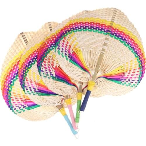 1Pcs Rainbow Pushan Arts Hand Made Fan Peach Shaped Bamboo Fan Summer Cool Air Fan DIY Characteristic