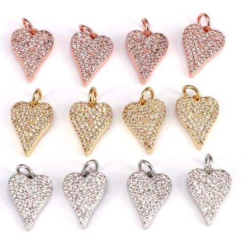 10Pcs, CZ Micro Pave Heart Shape Pendant,Cubic Zirconia Heart Charm, Sparking bling Heart Charm