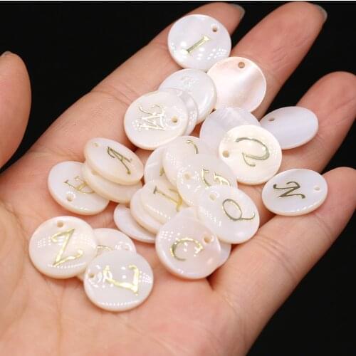 10pcs Natural Shell Pendant Round Shape Letter Pendant Charms for Making DIY Jewerly Necklace Accessories Size 15x15mm