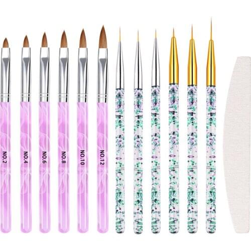 12Pcs Acrylic French Stripe Nail Art Liner Brush Set 3D Tips Manicure Ultra-thin Line Drawing Pen UV Gel Brushes Painting Tools