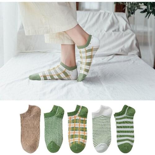 5 Pairs/Set Striped Socks Women Pack Ankle Harajuku Cute Cotton Skarpetkie Damski Fashion Plaid Grid Short Boat Socks Gift
