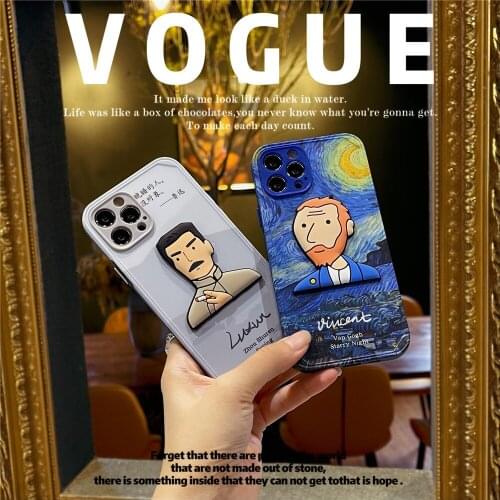 3D Cartoon Vincent Willem Van Gogh Lu Xun Phone Case For iPhone 7Plus 8Plus 11 Pro 12 X XS Max XR celebrity 3D Silica gel Cover