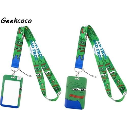 J2608 Cartoon Sad Frog Neck Strap Lanyard for keys ID Card Gym Mobile Phone USB badge holder DIY Hang Rope With Card Holder