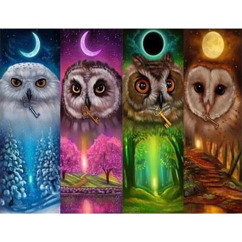 5D DIY Square Full Diamond Painting "Four seasons owl" Embroidery Full Square Diamond Cross Stitch Rhinestone Mosaic Decor Gift