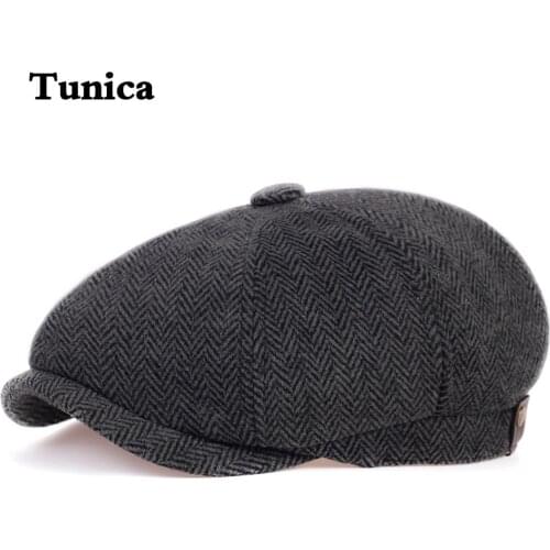Fashion mens Newsboy Cap Beret Hat Men Women wild Hats Tweed Gatsby Octagonal Black White Herringbone Vintage Ivy Hats gorras