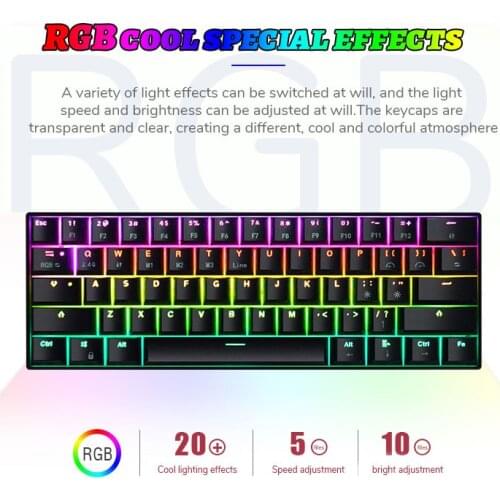 60% Mechanical Gaming Keyboard Mini Portable with RGB Backlit Anti-Ghosting 61 Key Ergonomic Wired Type-C Three Modes Pink/Blue