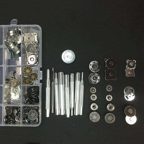 14-21mm 7Style 45sets Metal Snap Fastener Press Stud Buttons Poppers Leather Craft Magnet Button Jeans Button+9pcs Tools Kit