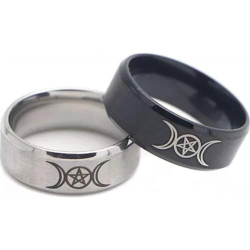 8mmReligious Sorcery Moon Star Ring Stainless Steel Vintag Rings for Women and Men Ring on Finger Jewelry 2021Mens Finger-Ring