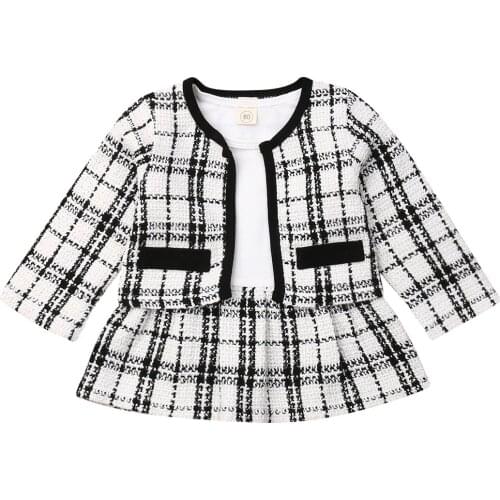 1-6Years Toddler Baby Kids Girl Clothing Set Black Plaid Coat Long SLeeve Tutu Party Dress Chidlren Kid Girl Costumes Autumn
