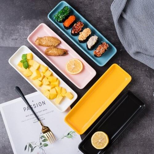 Candy Colors Ceramic Long Sushi Plates Matte Glaze Rectangular Food Snack Plate Serving Trays Household Tableware For Restaurant