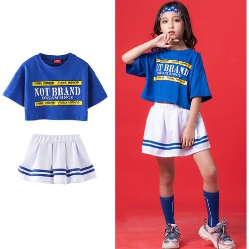 Fashion Jazz Dance Costumes For Girls Hip Hop Street Dance Practice Wear Performance Rave Clothes Kids Blue Uniform DC4891