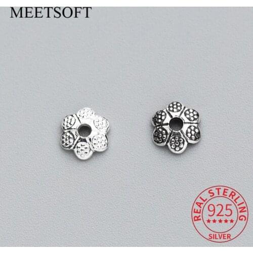 MEETSOFT Vintage 5.5-8mm S925 Sterling Silver Flower bead caps 5pcs/lot Charms of DIY Handmade Fine Jewelry wholesale Accessory