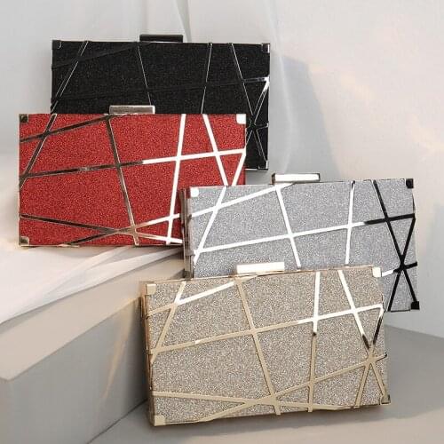 Metal Evening Clutch Bag Geometric Hollow Pattern Gold Sequin Purse and Handbag Wedding Bags for Women Shoulder Bag