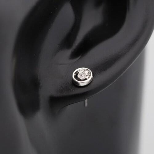 Imitation silver plated stud earring metal circle with crystal rhinestone flower 2019 minimalist simple fashion small earrings