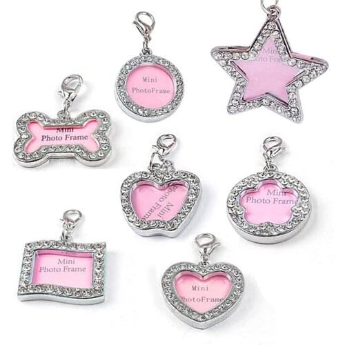 Fashion Silver Bone Heart Collar Pendant Necklace Crystal Decorated Diy Hand writing Pet Dog Information Board Tag