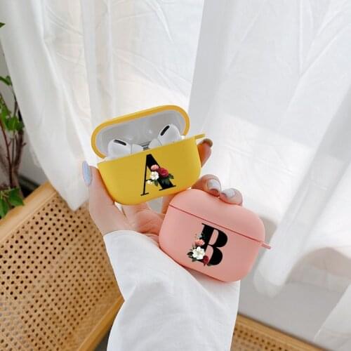 Fashion The Letter Alphabet Flowers Custom name matte yellow Soft TPU bluetooth Airpod Case For Airpods 2 Airpods1 Airpods pro