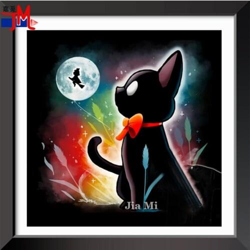 5D Diy Cartoon Diamond Painting Embroidery Black Cat Cross Stitch Magic moon Mosaic Full Square Round Drill Kit Wall Sticker