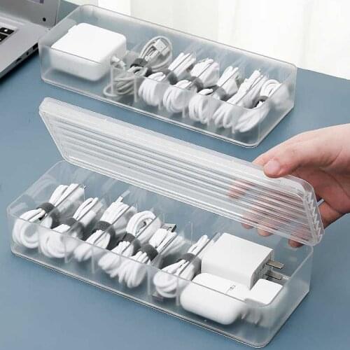 New 7 Grid Wire Cable Line Storage Box With Lid Desktop USB Data Line Organizer Container Case Make Up Brushes Holder Office Bin