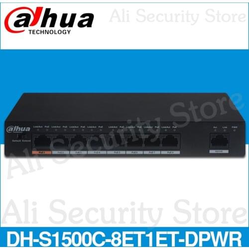 Dahua DH-S1500C-8ET1ET-DPWR PoE Switch 8CH Ethernet Power Switch Support 802.3af 802.3at POE POE+ Hi-PoE Power Standard