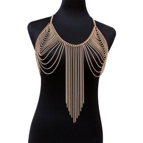 Sexy Body Jewelry Bra Bikini Body Jewelry women Statement Metal bra chain bralette Beach Harness summer jewelry