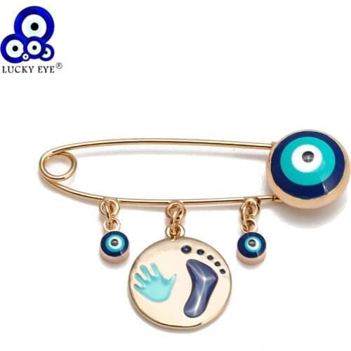 Lucky Eye Copper Round Pendant Turkish Evil Eye Brooch Pin Copper Gold Silver Color Brooch for Women Girls Fashion Jewelry BE229