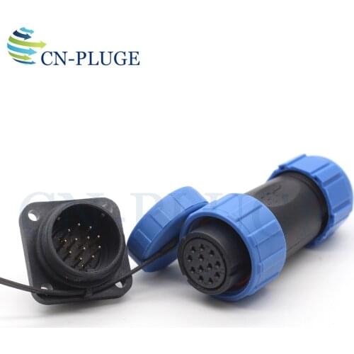 SP21 Type 12 pin LED Light Wire Connector, Industrial Waterproof Square Panel Mount Wire Connector Male Socket IP68