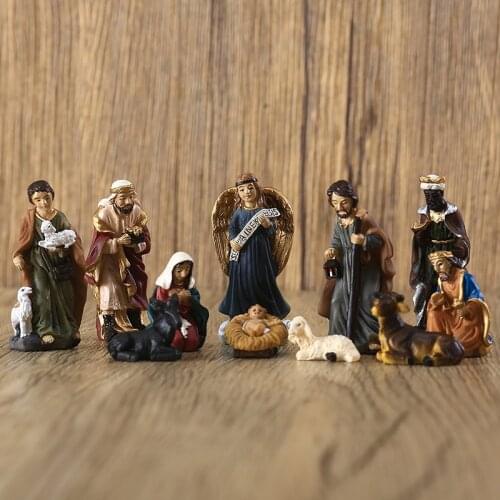 Christmas decorations resin crafts ornaments nativity religious gifts statue gift box home decore mini garden accessories