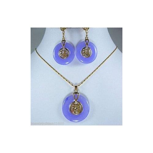 Jewelry purple green bless happiness earring & pendant set AAA style 100% Natural Noble Fine jewe