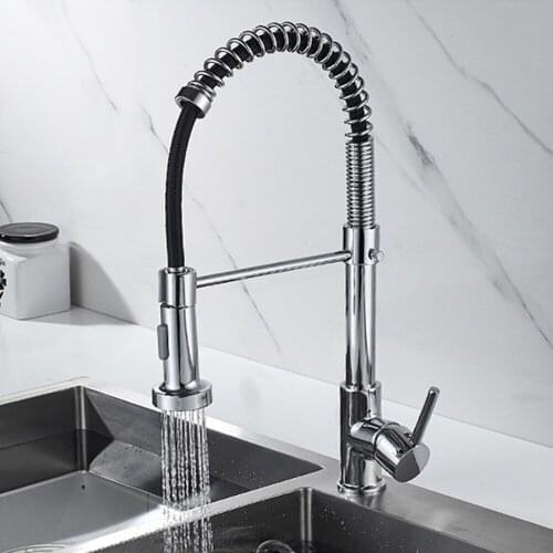 Spring Pull Down Chrome Brass Kitchen Faucet Hot Cold Water Mixer Tap Faucets 360 Rotation Dual Water Outlet Sprayer Nozzle