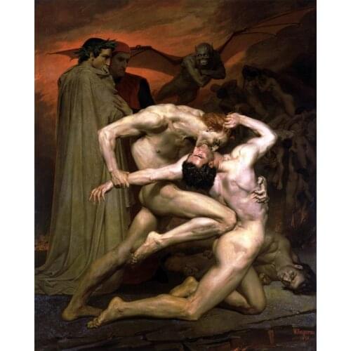 William-Adolphe Bouguereau: Dante and Virgil in Hell silk art Prints Wall Art For Living Room Bedroom Decor