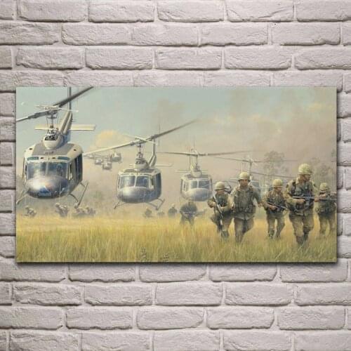 War soldiers landing Bell Vietnam cavalry helicopters UH 1 living room decoration home art decor wood frame fabric poster MD718