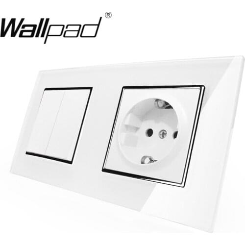 Switch and Socket Wallpad White Crystal Glass Schuko EU Wall Power Socket with Claws and 2 Gang 1 Way Light Wall Rocker Switch