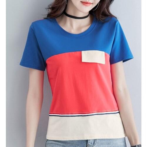 Contrasting Colors T Shirt Striped T-Shirt Female Short Sleeve Summer Top Cotton Tshirt Women Camiseta Mujer 2020 Vetement Femme