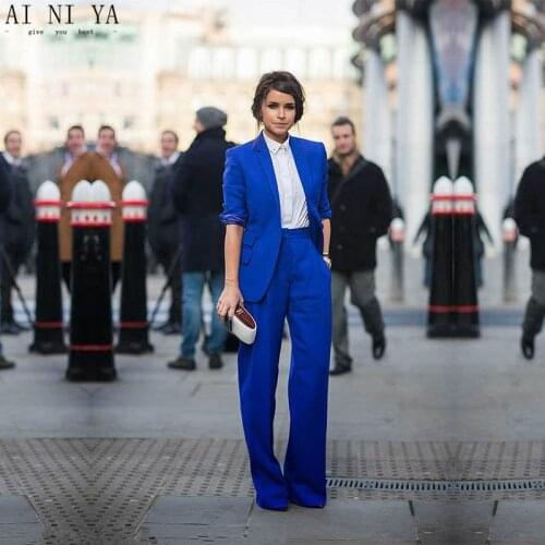 Women Pant Suits Casual Office Business Suits Formal Work Wear Royal Blue Elegant Pant Suits Summer Spring Custom Made