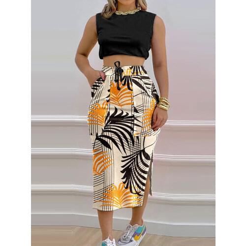 Women Sexy Square Collar Short Top And Long Skirt Sets Summer Sleeveless Female Beach Dress Suits Ladies Slim Fit Two Piece Sets