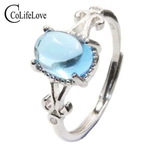 CoLife Jewelry 925 Silver Topaz Ring 1ct Natural Cabochon Cut Topaz Silver Ring for Engagement Sterling Silver Topaz Jewelry