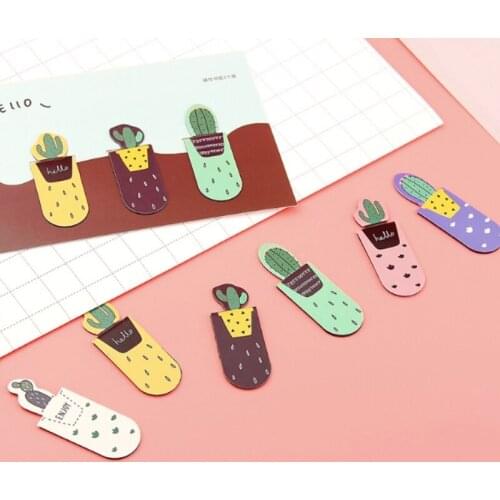 Creative 1 Set student Fresh Cactus Magnetic Bookmarks of Page Student Stationery School Office Kids gift Supply pocket