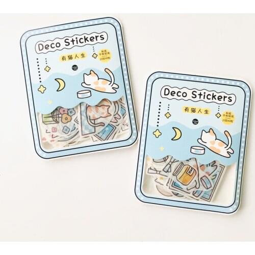 1 Pack ( 40 pcs stickers ) Little Boy and Cats Paper Notebook Diary Stickers Decorative Sticker