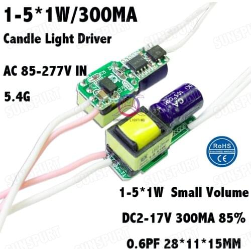 10Pieces Isolation 5W AC85-277V LED Driver 1-5x1W 300mA DC2-17V LED PowerSupply ConstantCurrent For Candle Light Free Shipping