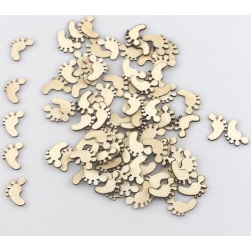 100pcs Baby Unfinished Wood Footprint Cutout Chips Pieces for Arts Crafts Project Wood DIY Baby Handmade Wedding Party Decor