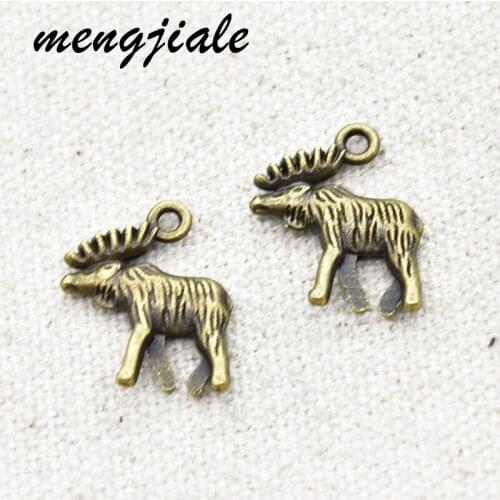 15pcs Antique Silver Tone Moose 3D Charms Pendants For Jewelry Making 15*18mm