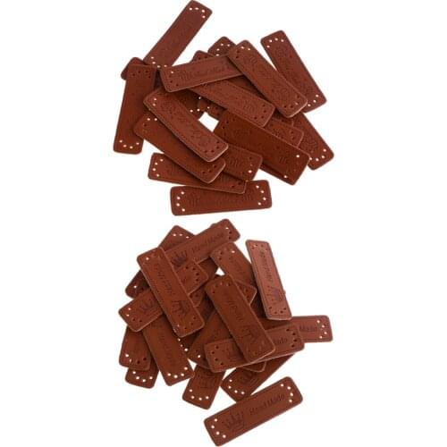 40 Pieces Brown PU Leather Handmade Labels Embroidered Apparel Garment Accessories Perfect For Handmade Hats