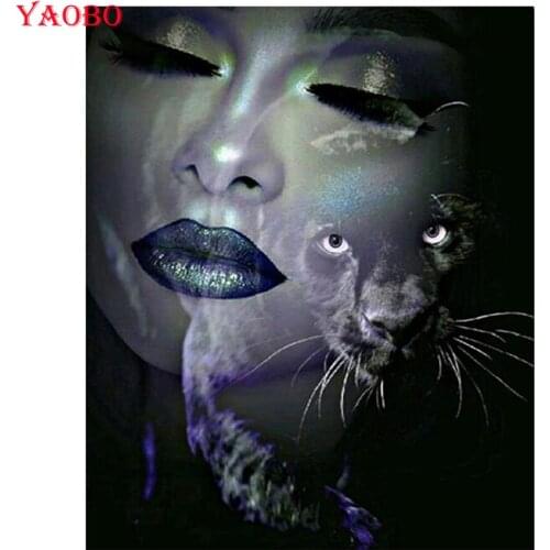 Full Square Round Drill 5D DIY Diamond Painting woman and Panther Embroidery Beads Cross Stitch mosaic puzzle Amazing gift